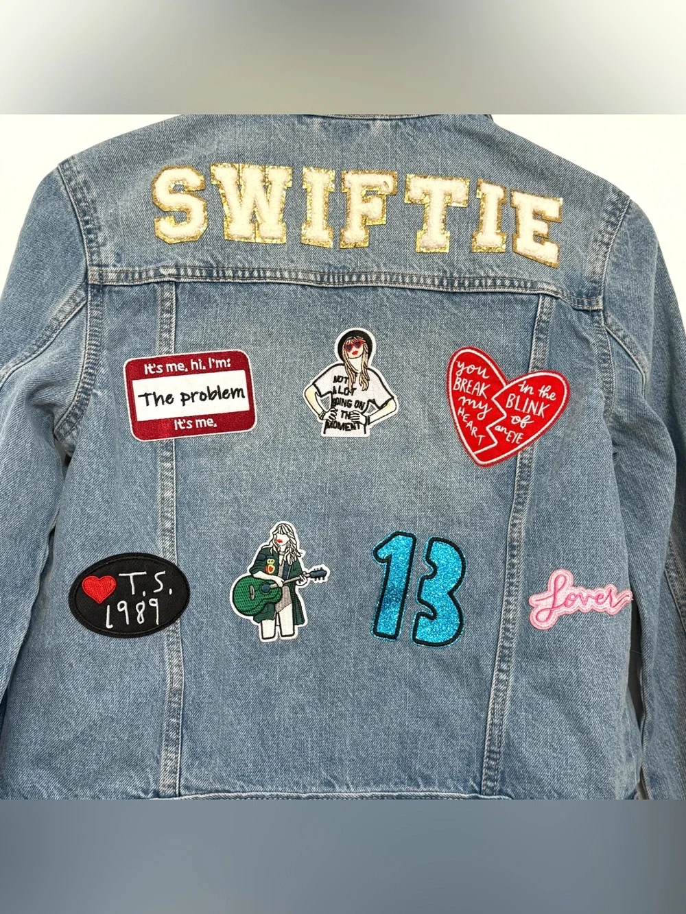 GAP Kids Taylor Swift Denim Jacket XXL 14-16 Swiftie Patch Jean Jacket Blue